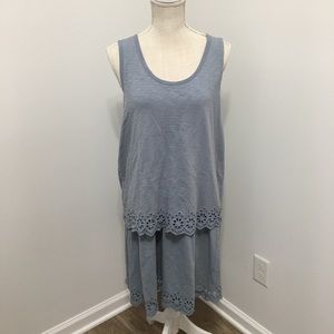 True Grit Dylan Tiered Lux Cotton Eyelet Jersey Knit Shift Dress M